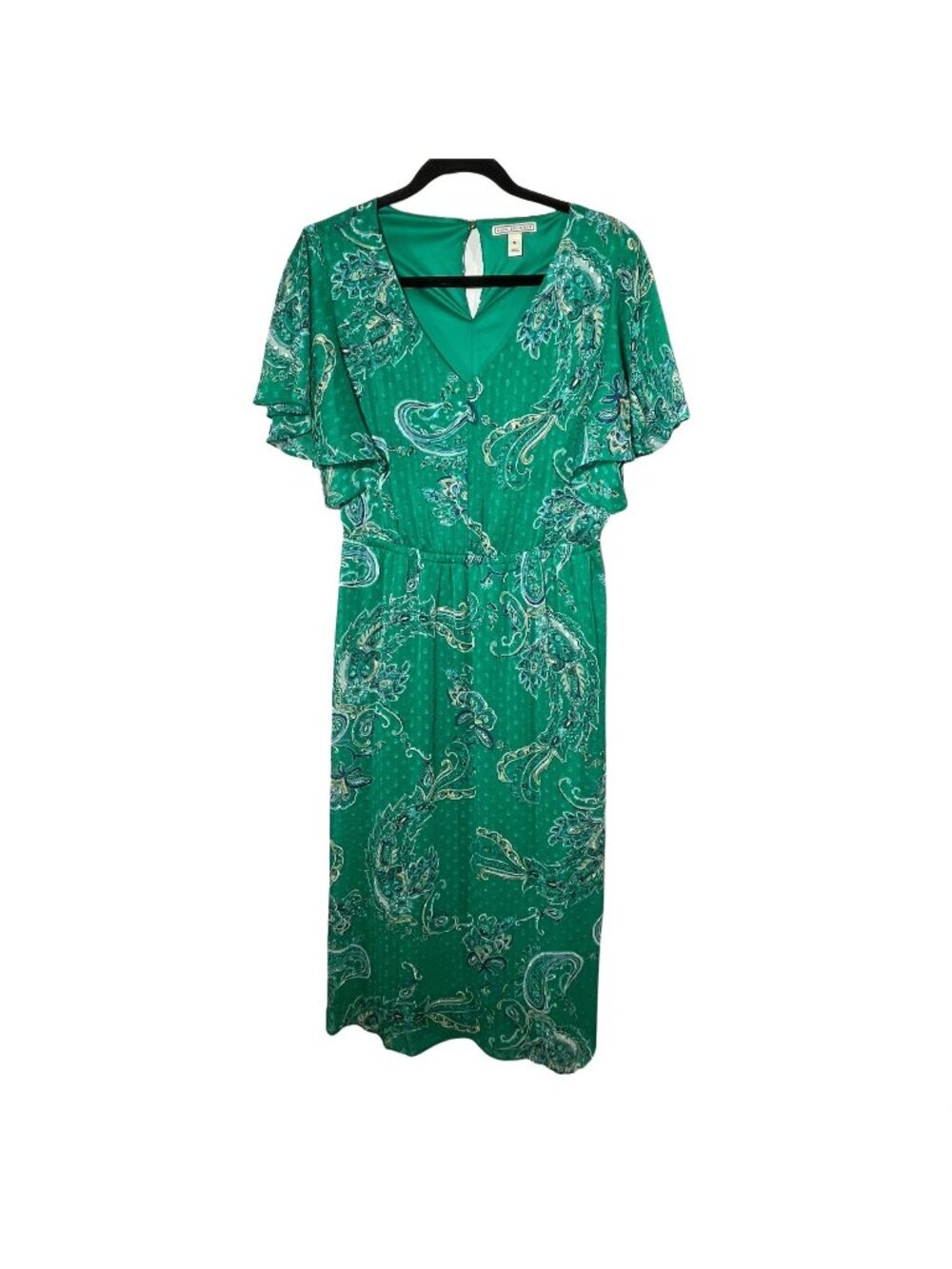 Dana Buchman Maxi Dress Women's M Green Paisley Flutter Sleeve Boho